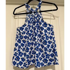 NWOT Miami Blue White Floral Keyhole Tank Top S
